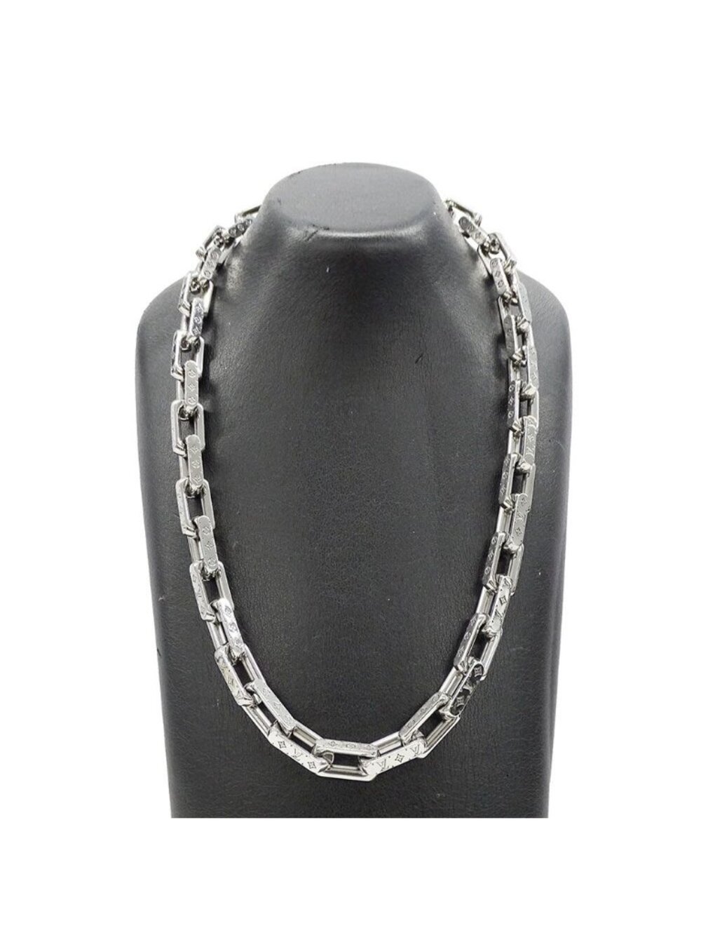 ★SOLD★ Louis Vuitton Necklace Metal Chain Monogram Silver Logo Presence - Picture 4 of 7